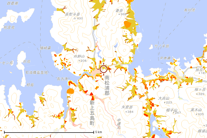 新上五島町周辺のハザード重ね図