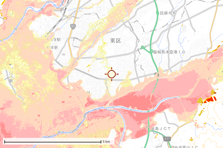 熊本市東区周辺のハザード重ね図