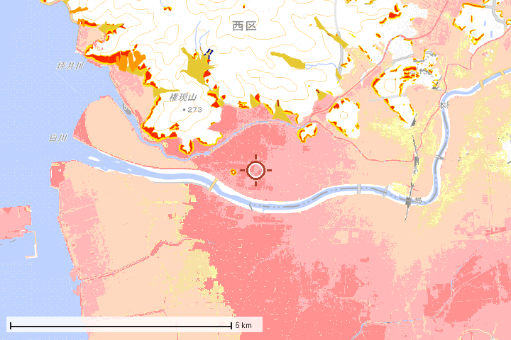 熊本市西区周辺のハザード重ね図