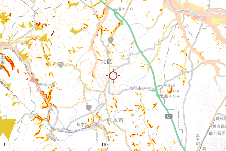 熊本市北区周辺のハザード重ね図