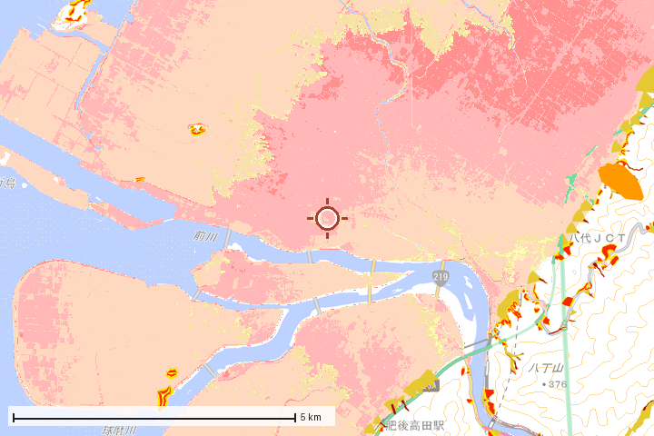 八代市周辺のハザード重ね図