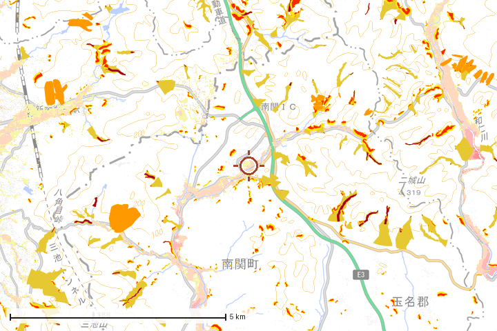 南関町周辺のハザード重ね図