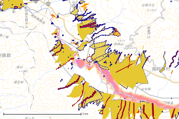 南阿蘇村周辺のハザード重ね図
