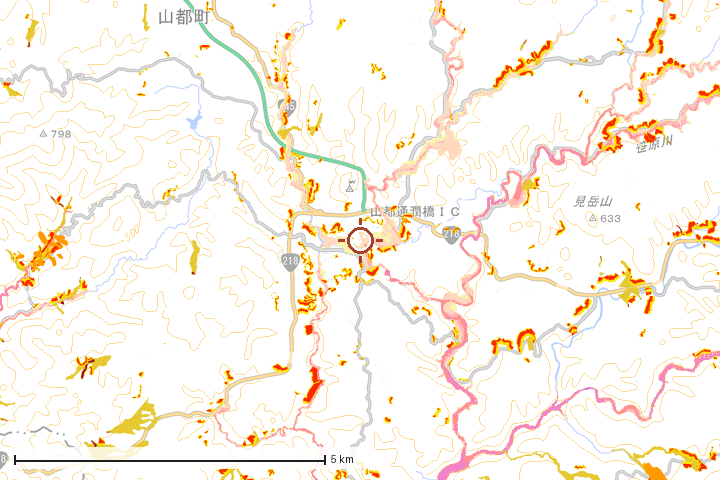 山都町周辺のハザード重ね図