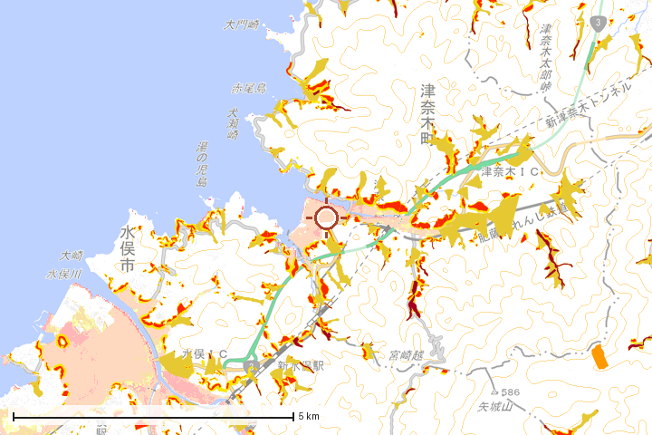 津奈木町周辺のハザード重ね図