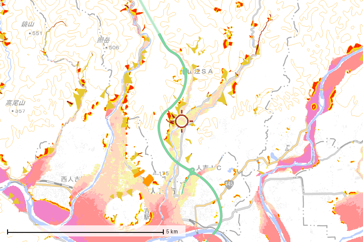山江村周辺のハザード重ね図