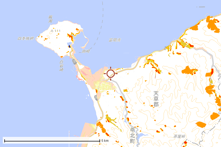 苓北町周辺のハザード重ね図