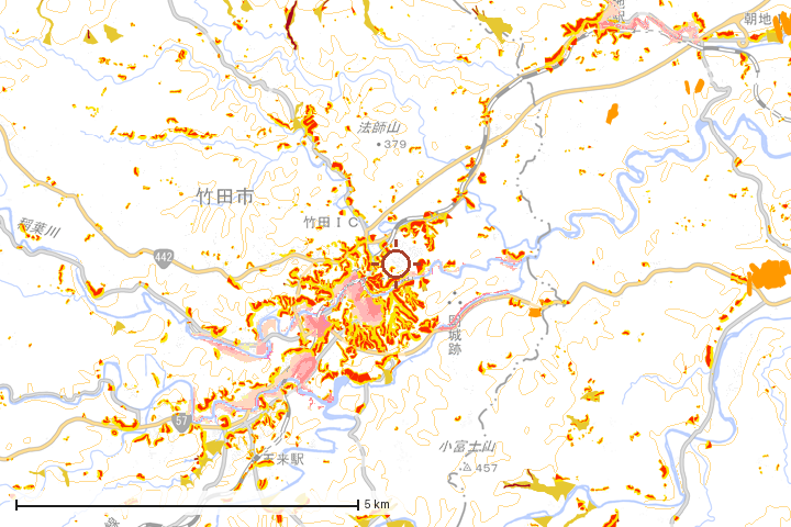 竹田市周辺のハザード重ね図