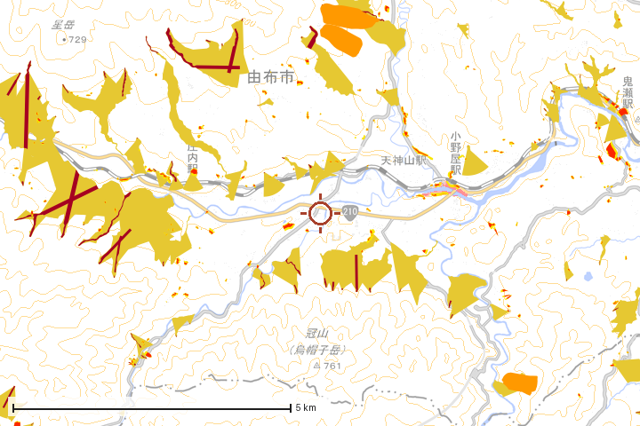 由布市周辺のハザード重ね図