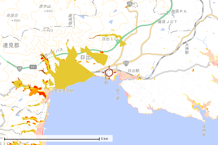 日出町周辺のハザード重ね図