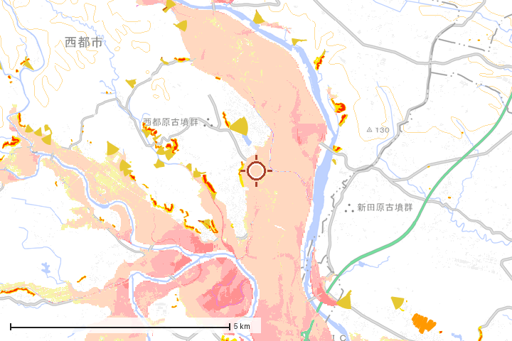 西都市周辺のハザード重ね図
