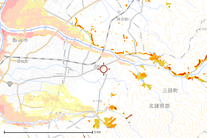 三股町周辺のハザード重ね図