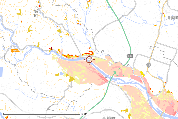木城町周辺のハザード重ね図