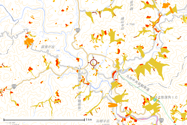 高千穂町周辺のハザード重ね図