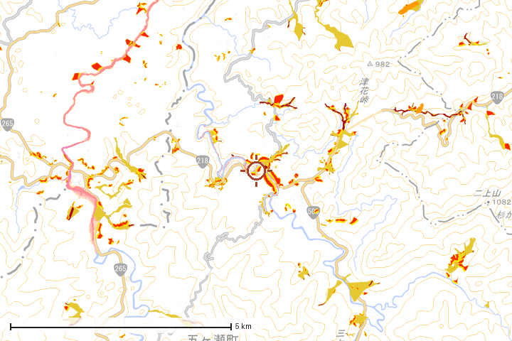 五ヶ瀬町周辺のハザード重ね図