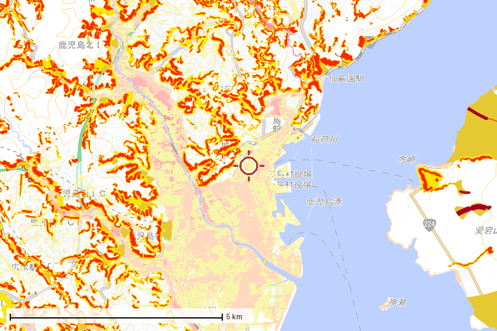 鹿児島市周辺のハザード重ね図
