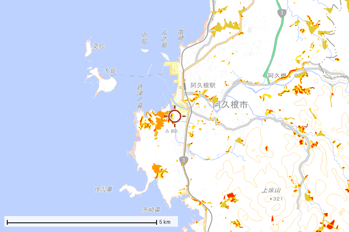 阿久根市周辺のハザード重ね図