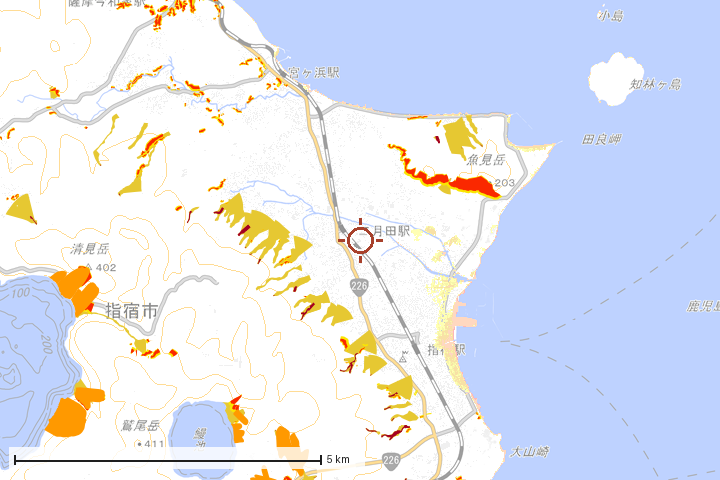 指宿市周辺のハザード重ね図