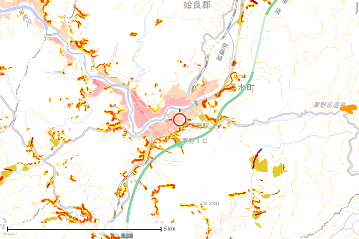 湧水町周辺のハザード重ね図