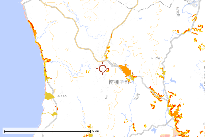 南種子町周辺のハザード重ね図