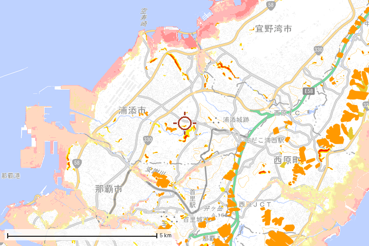 浦添市周辺のハザード重ね図