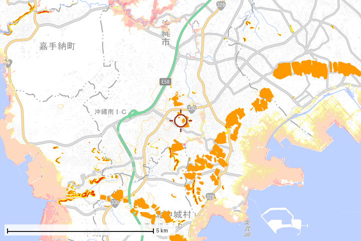 沖縄市周辺のハザード重ね図