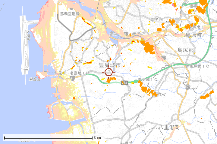 豊見城市周辺のハザード重ね図