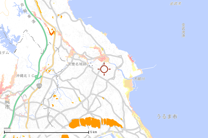 うるま市周辺のハザード重ね図