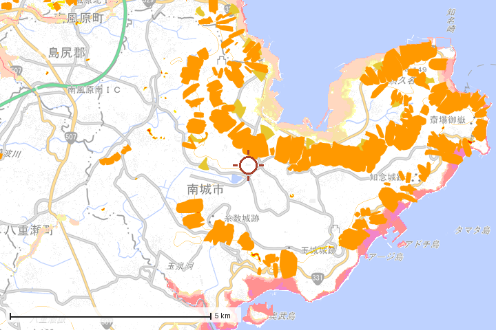南城市周辺のハザード重ね図