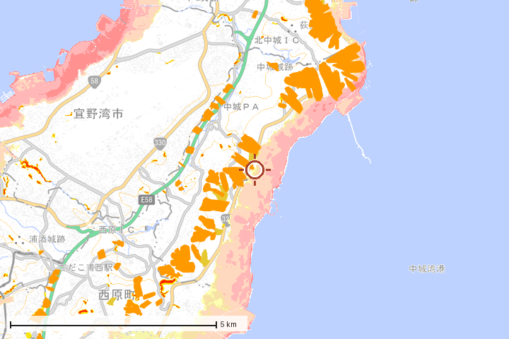 中城村周辺のハザード重ね図