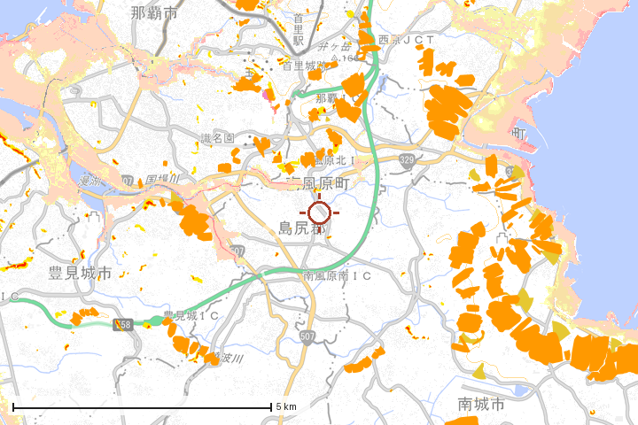 南風原町周辺のハザード重ね図